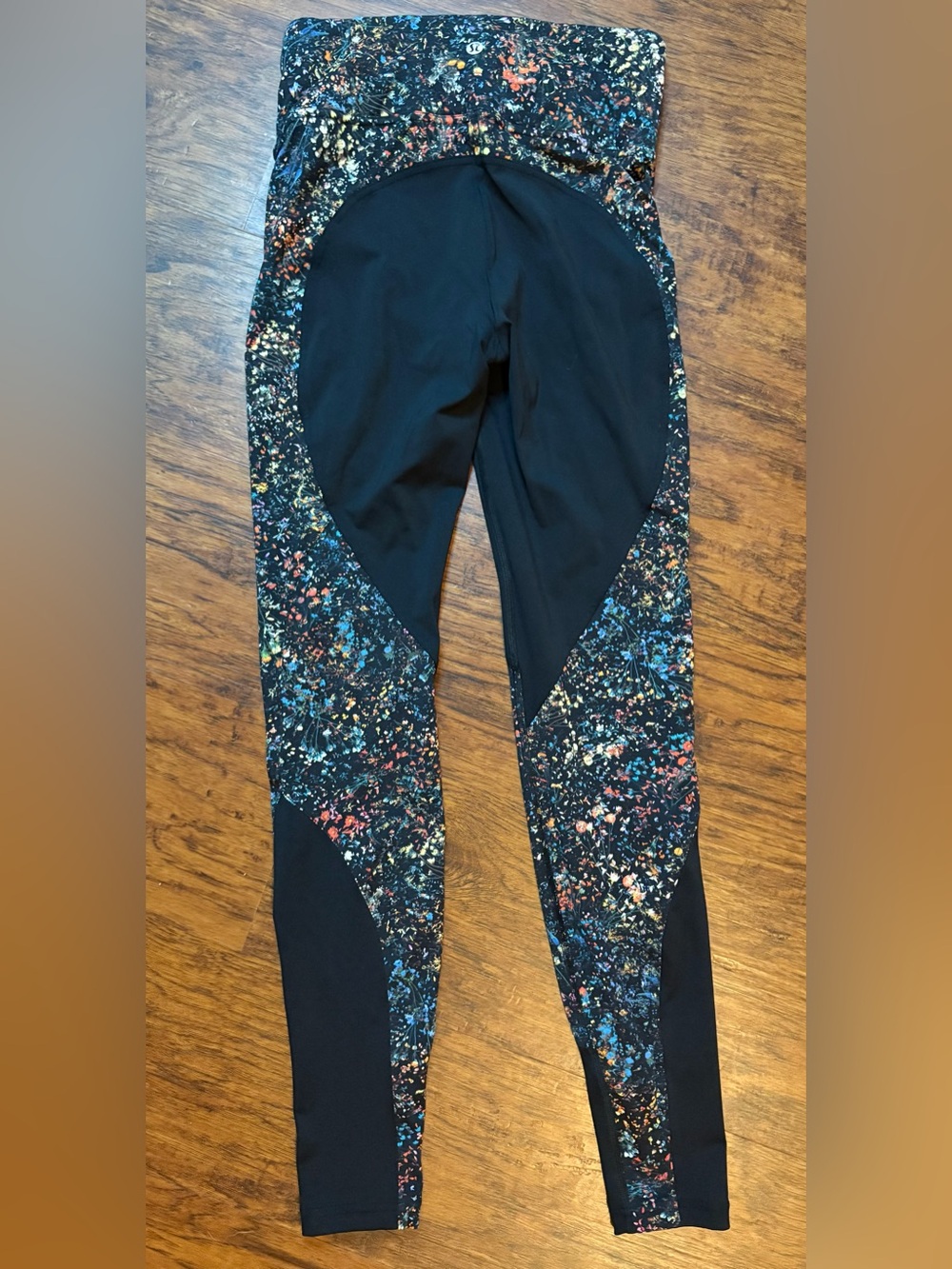 lululemon athletica Black Leggings with Multicolor Floral Print Panels